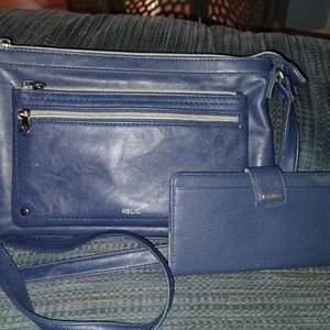 Fossil Relic Vegan Navy Blue Purse/Wallet Set